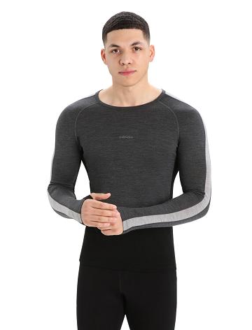 Men's Icebreaker 200 ZoneKnit™ Merino Long Sleeve Crewe Base Layers Jet Heather / Black | CA 1620ILHS